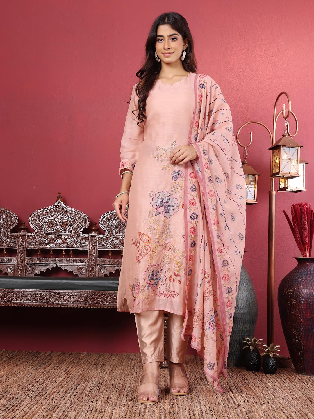 Varanga Women Pure Kantha Hand Embroidered Kurta Set With Dupatta