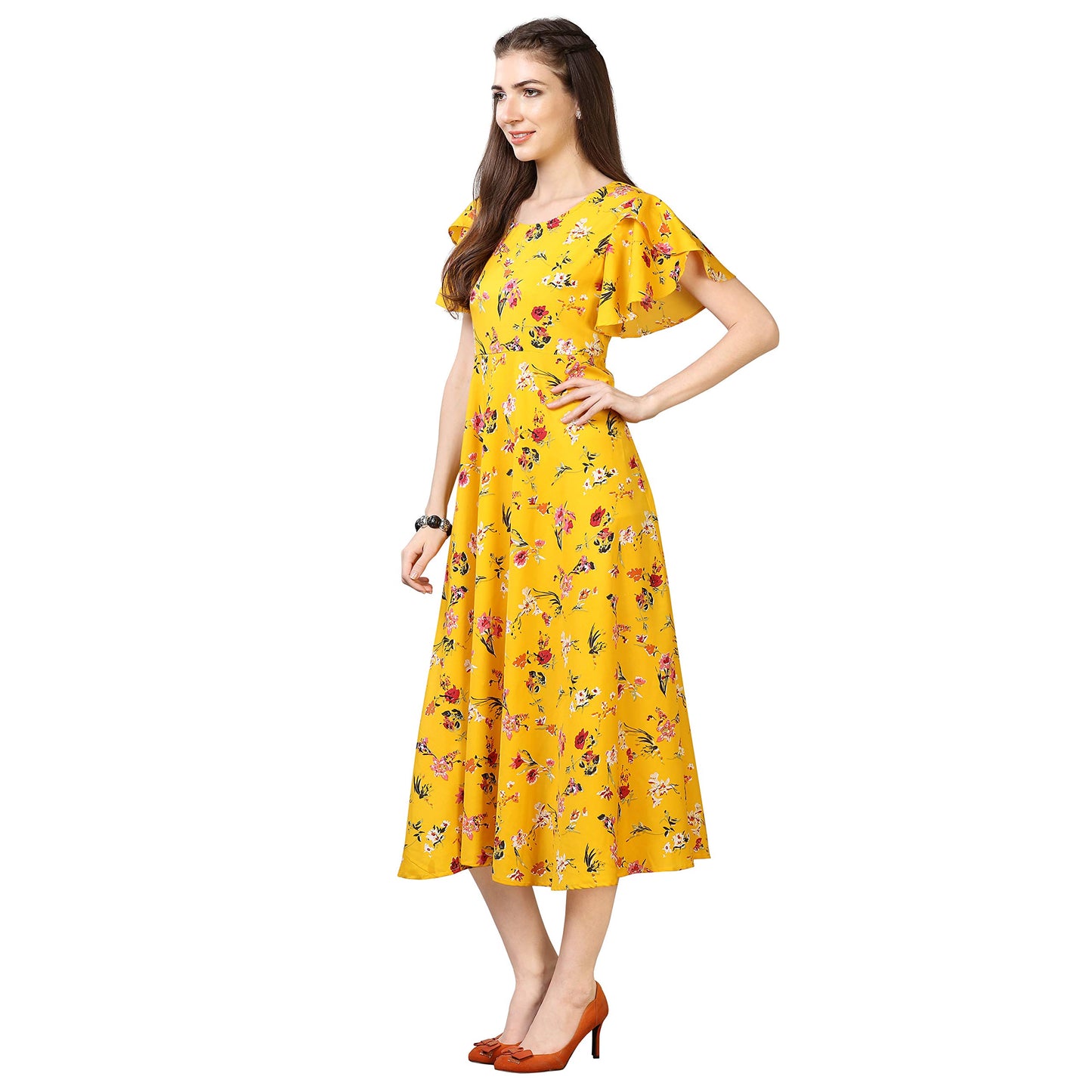 Oomph! WomenS Western & Fusion Wear Midi Dresses For Women, Beach, Yellow - Md53