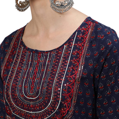 ishin Women's Cotton Anarkali Embellished Kurta