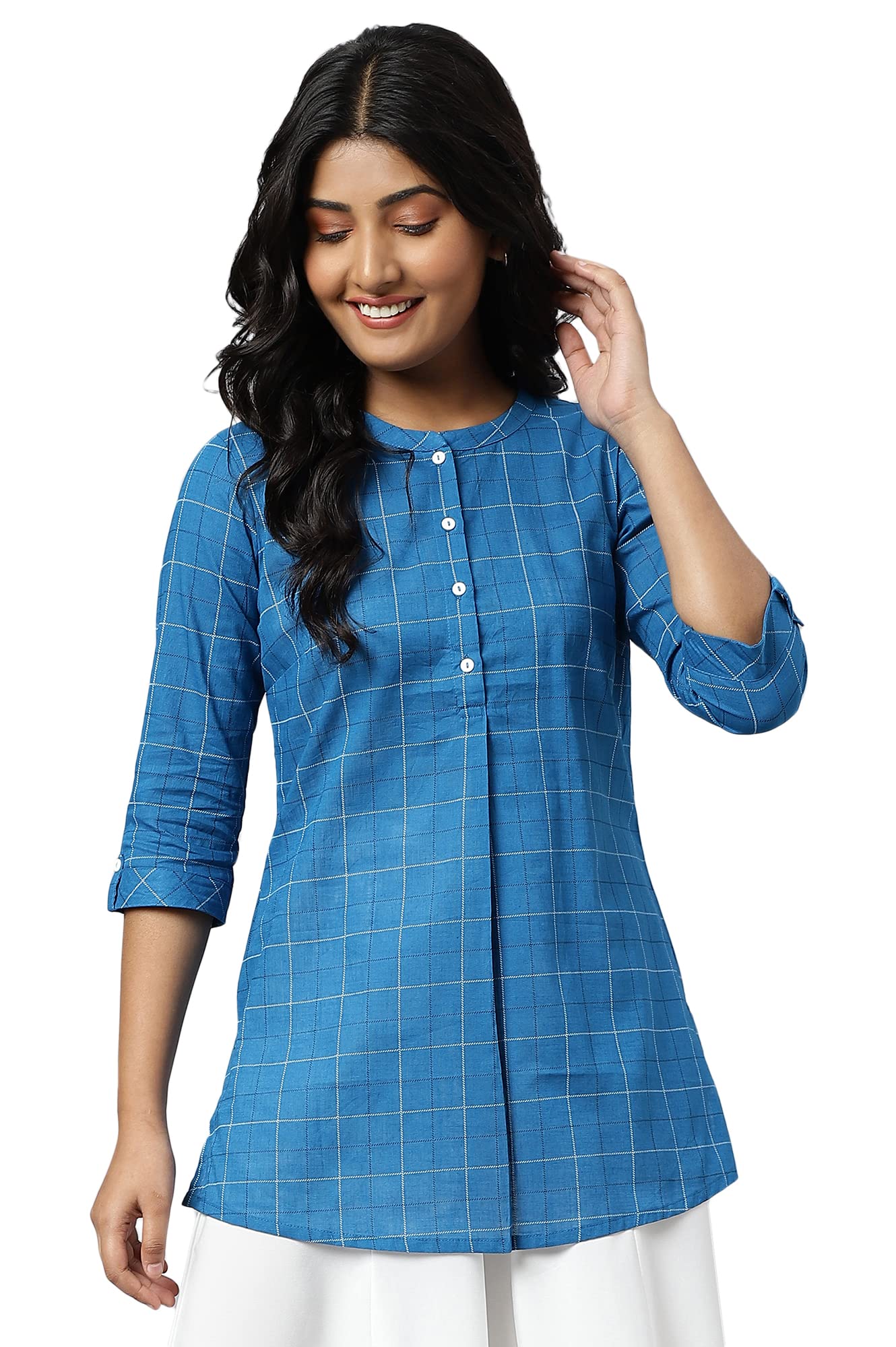 Aurelia Women's Cotton Regular Kurta (22FEA30297-504129_Blue