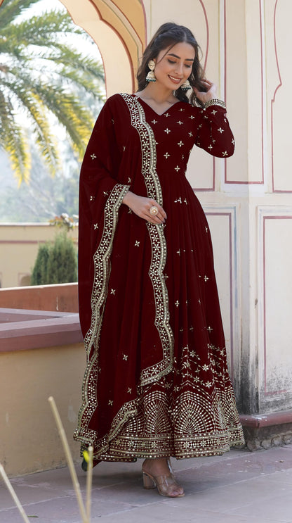 Fashion Basket Turquoise Georgette With Sequins Embroidery Anarkali Kurta Set For Women