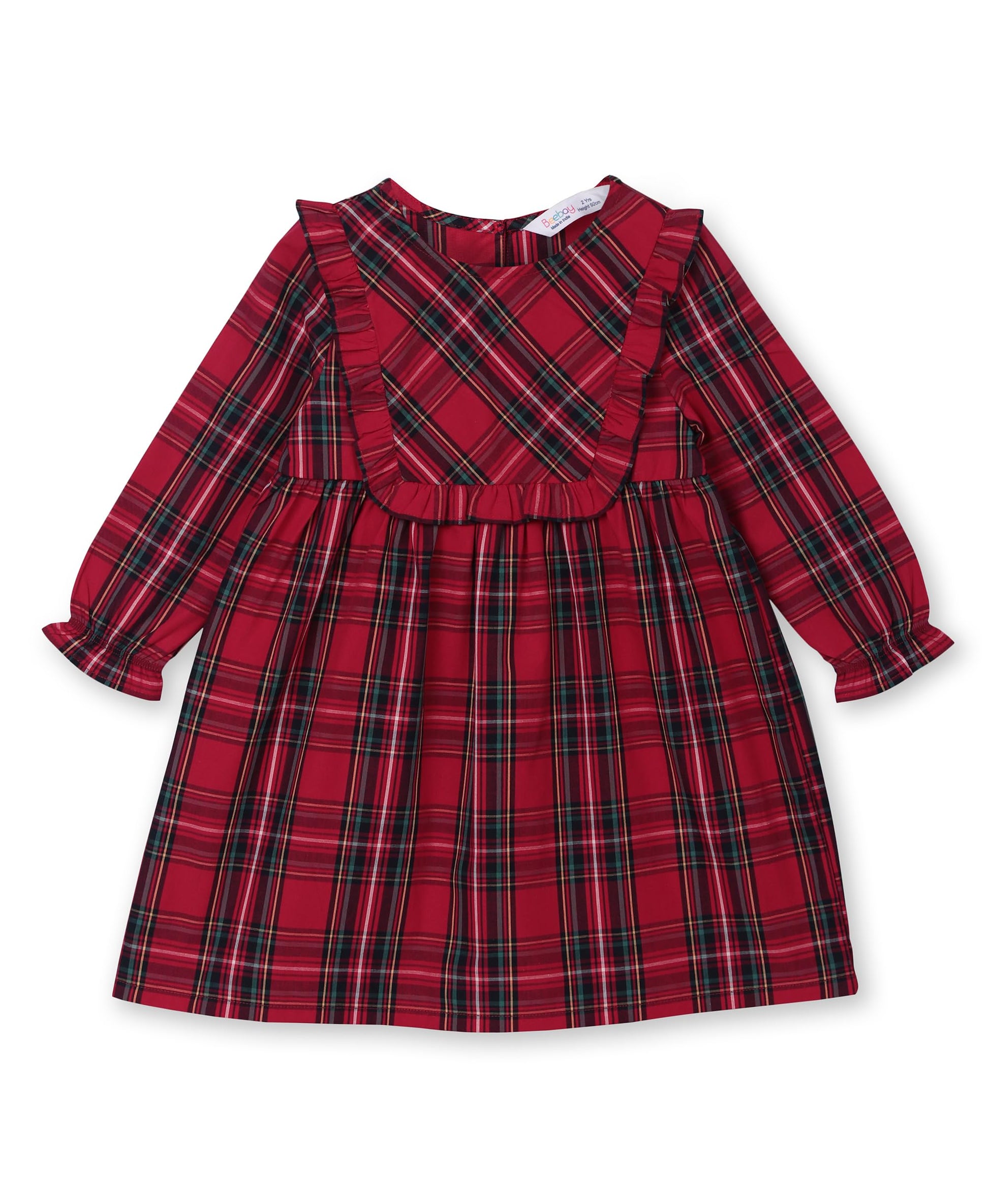 Tartan checks yoke dress RED