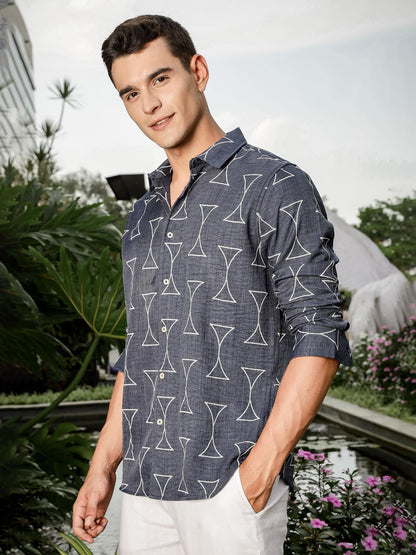 Thomas Scott Premium Embroideried Long Sleeve Casual Shirt for Men Navy