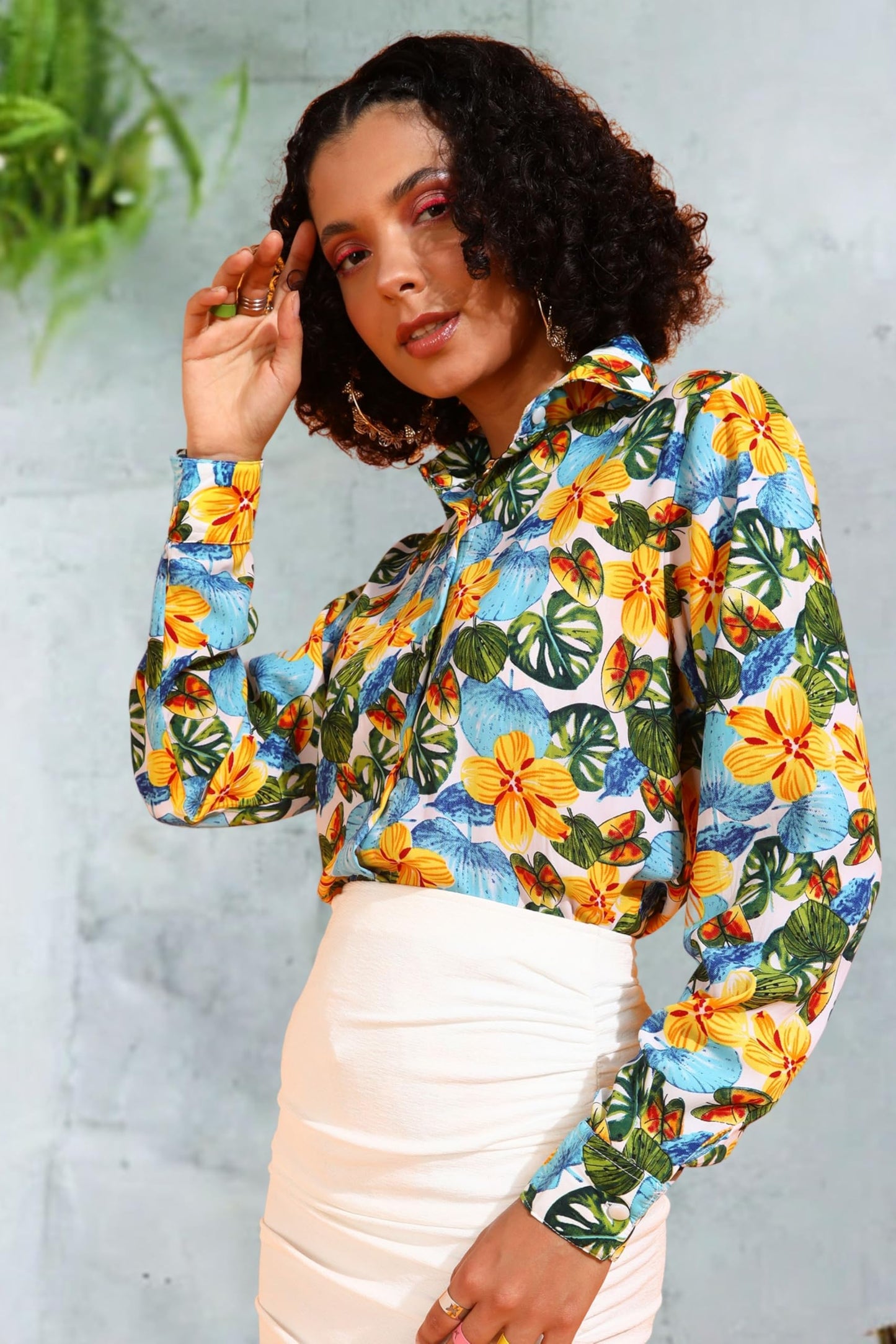 POPWINGS Printed Full-Sleeves Regular-Fit Polyester Printed Shirt for Women Stylish Western Casual Wear