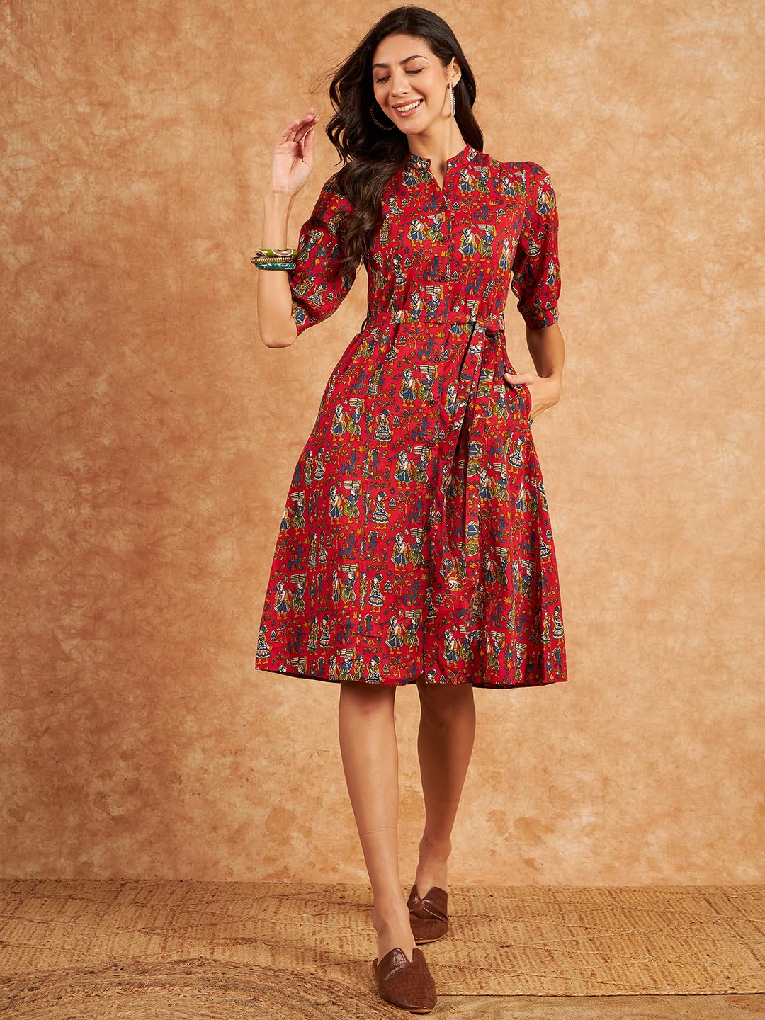 Modeve Women Red Ethnic Motifs Print Dress