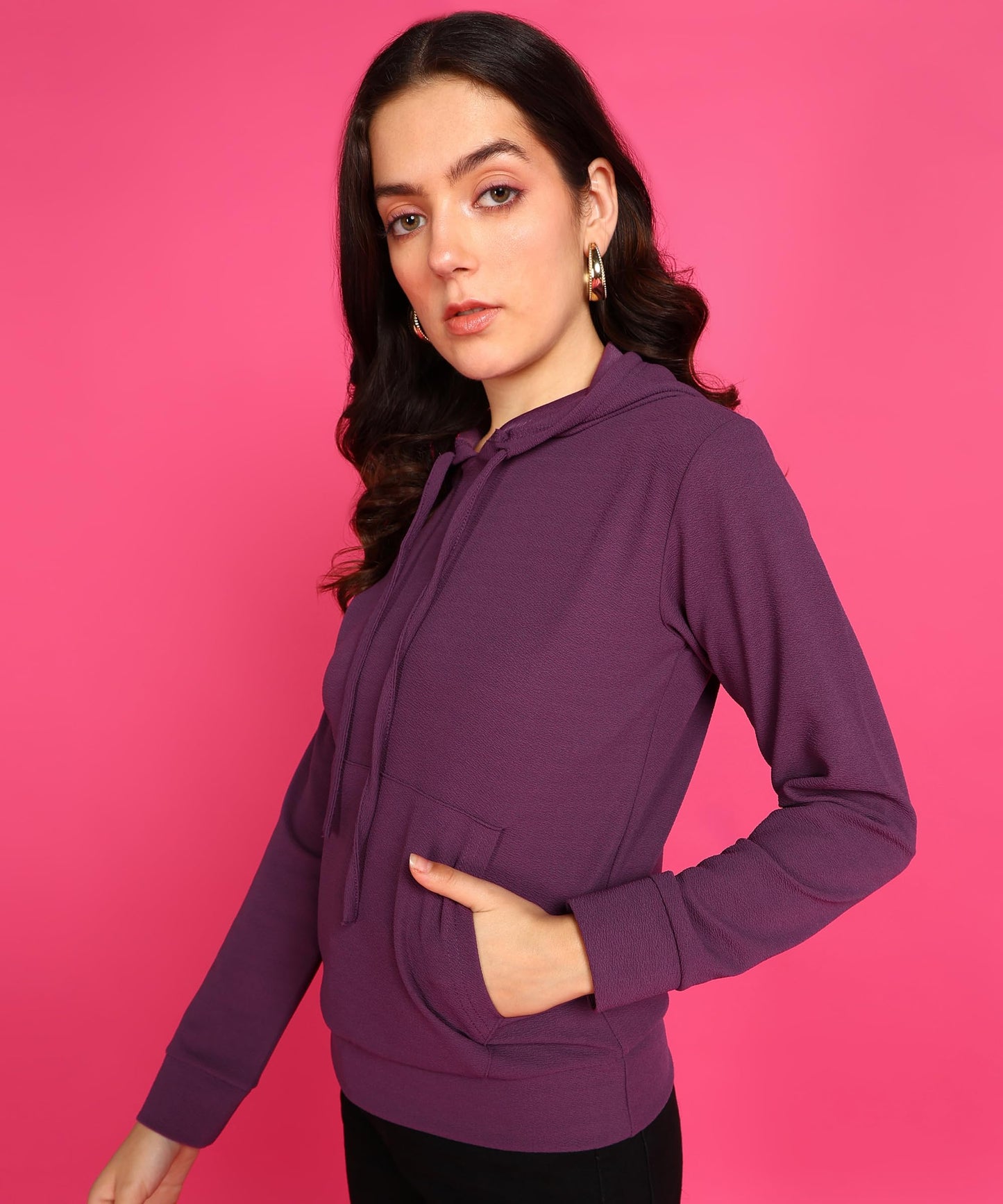 POPWINGS Casual Solid Hooded Pocket Sweatshirt for Women || Women Sweatshirts Casual Wear ||Latest Stylish Western Winter Wear S