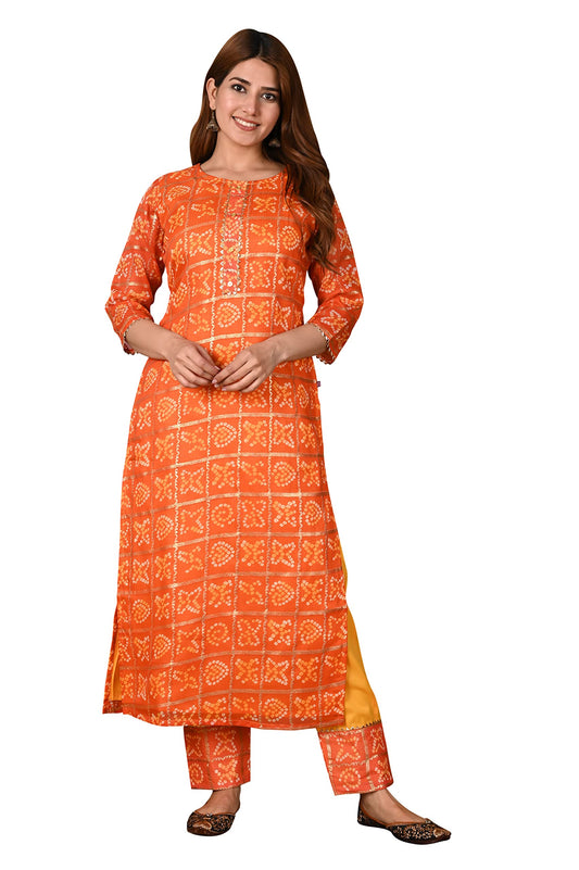 ANNI DESIGNER Women's Cotton Blend Straight Printed Kurta with Pant (Forum)
