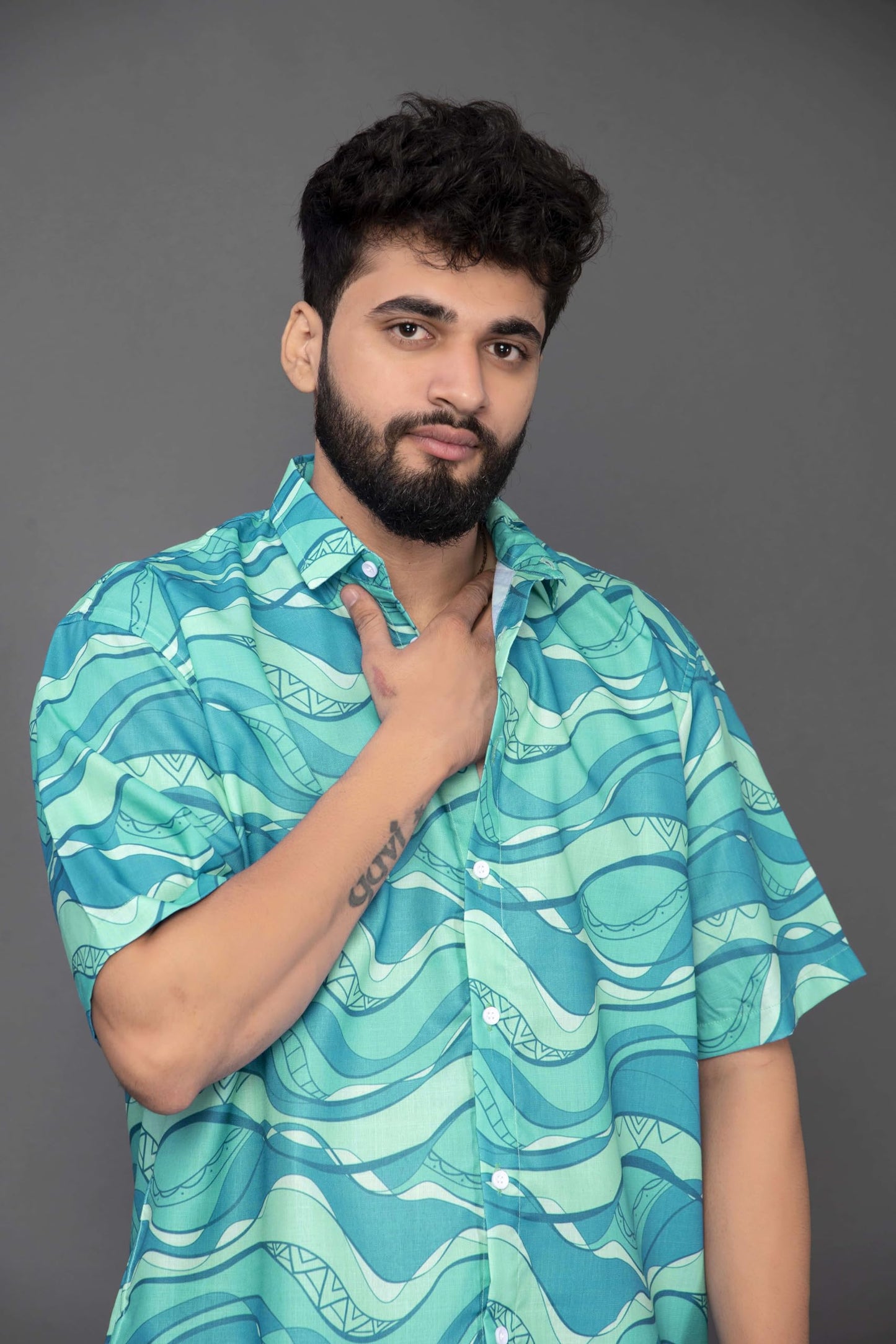 Brown Culture MenS Cotton Blend Abstract Print Shirt With Spread Collared Half Sleeves Standard Length And Button Down Closure