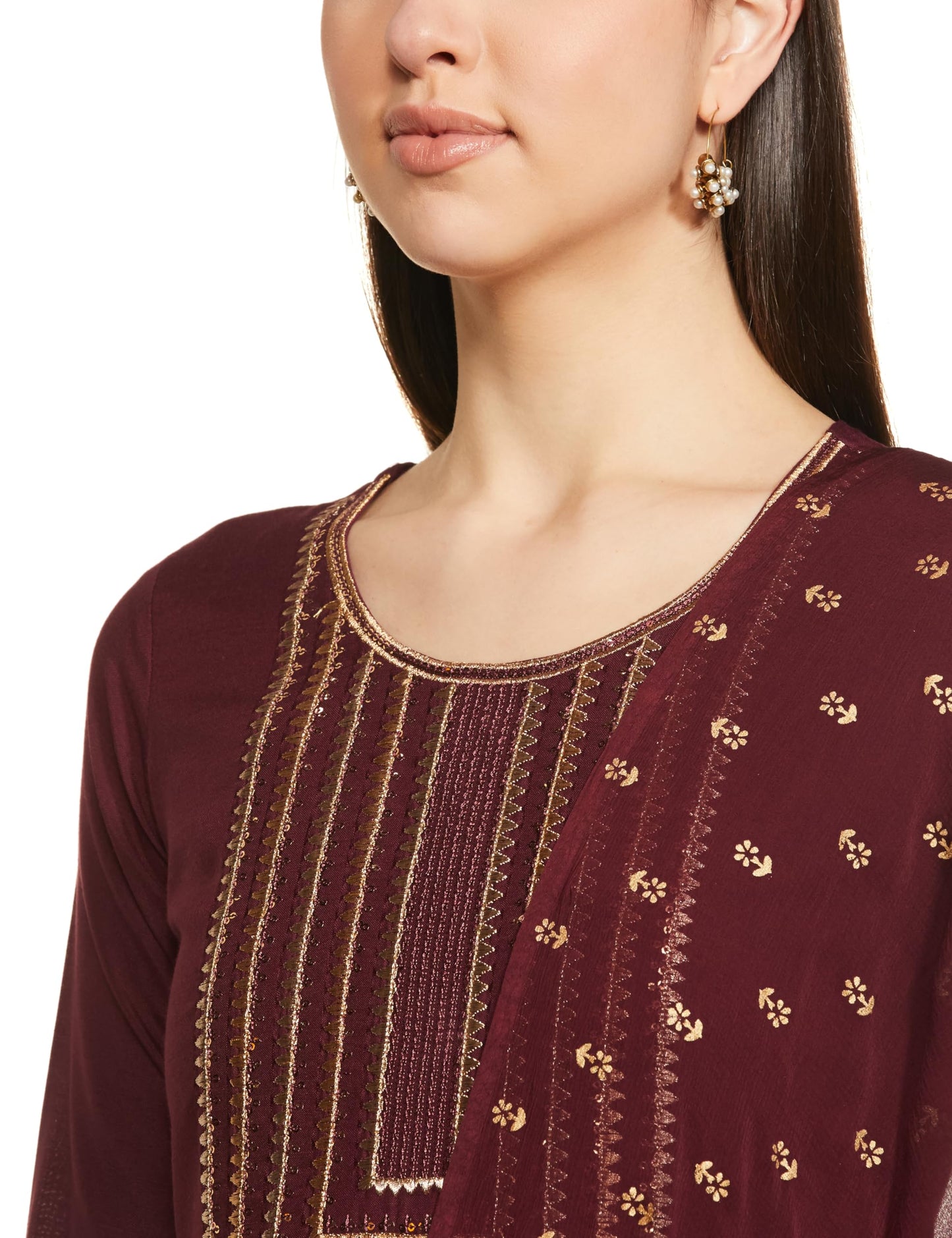 ANNI DESIGNER Women's Cotton Blend Solid Straight Kurta with Pants & Dupatta (Indira-Brown_L_Brown_Large)