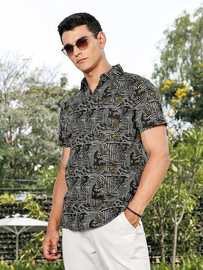 Thomas Scott Mens | All Over Printed | Spread Collar | 100% Cotton | Short Sleeve | Shirts for Men (Available in Plus Size)