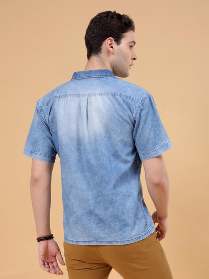 The Indian Garage Co Men Blue Relaxed Fit Solid Camp Collar Street Wear Shirt (Blue_M)