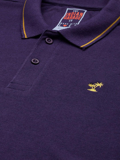The Indian Garage Co Men Slim Fit Solid Polo Collar Tshirt Plum