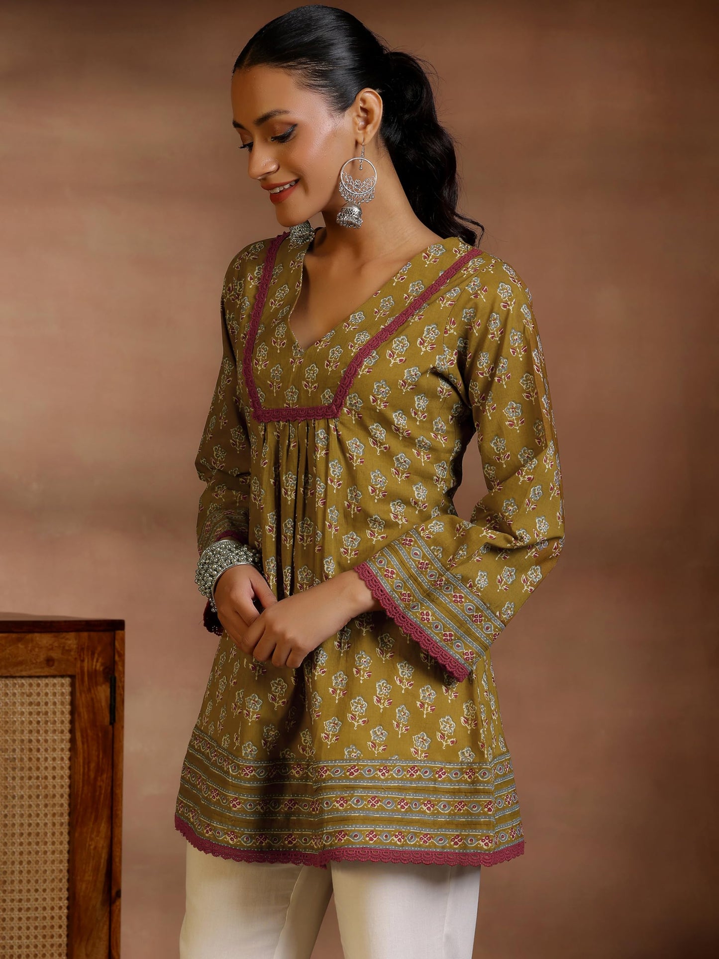 Libas WomenS Cotton A-Line Kurta (29062H_Olive