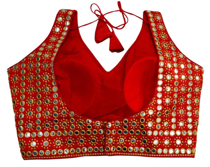 Pujia Mills Womens Readymade Blouse Sleeveless Blouse Embroidery jari Work Mirror Blouse Handwork Readymade Saree Blouse for Wo
