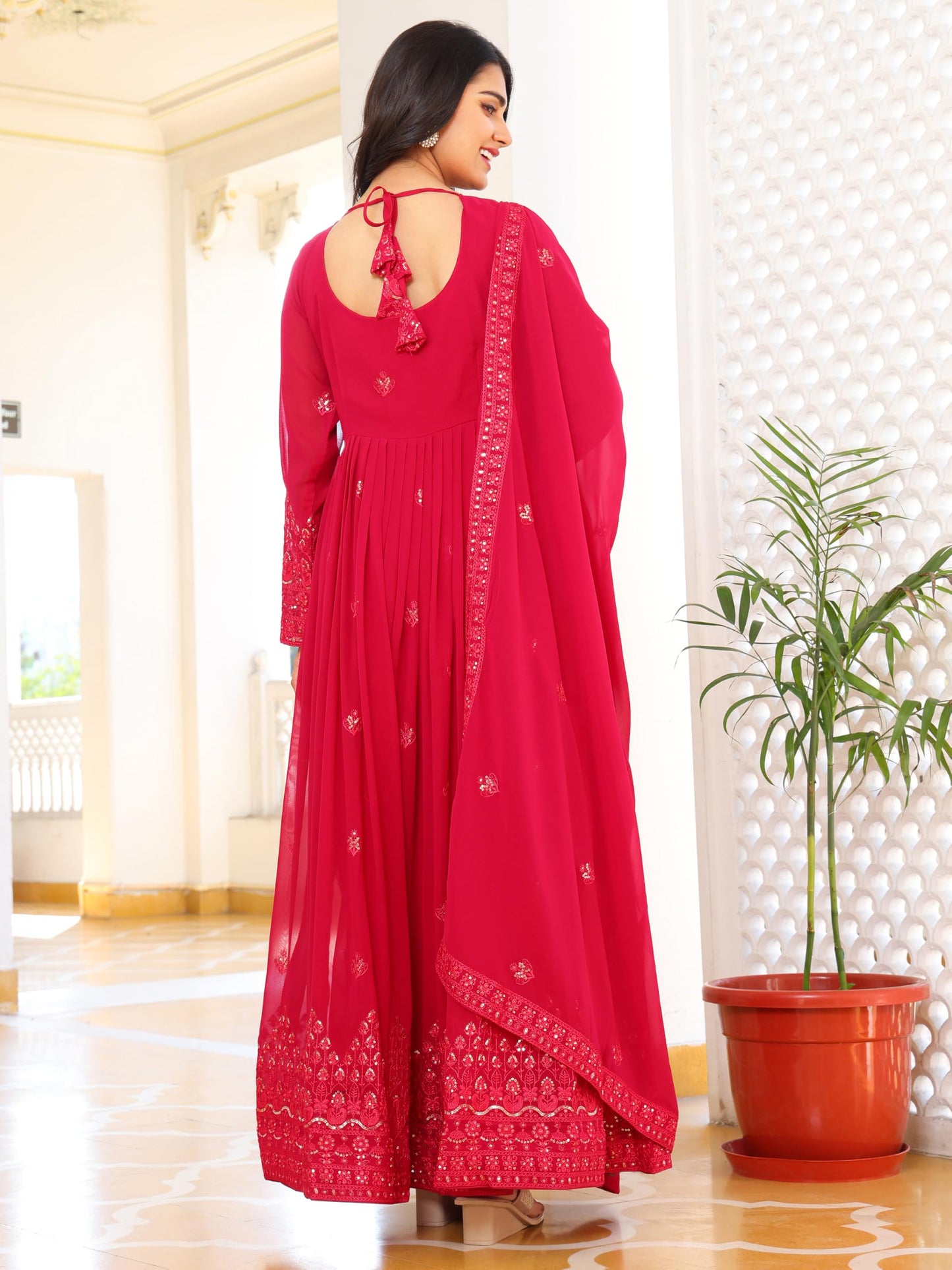 Fashion Basket Georgette Anarkali Kurta Set For Women Pink