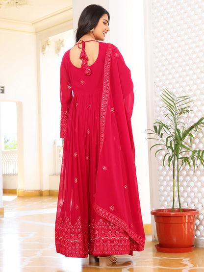 Fashion Basket Georgette Anarkali Kurta Set For Women Pink