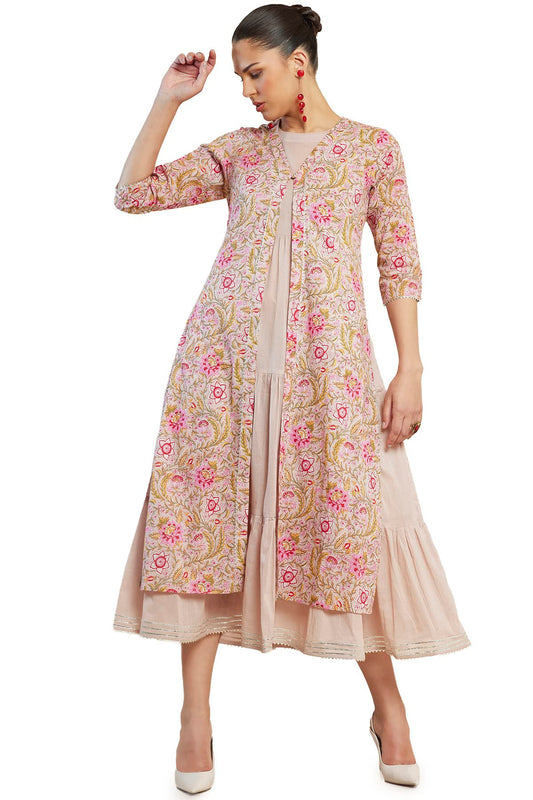 Soch Women Beige Cotton Printed Kurta