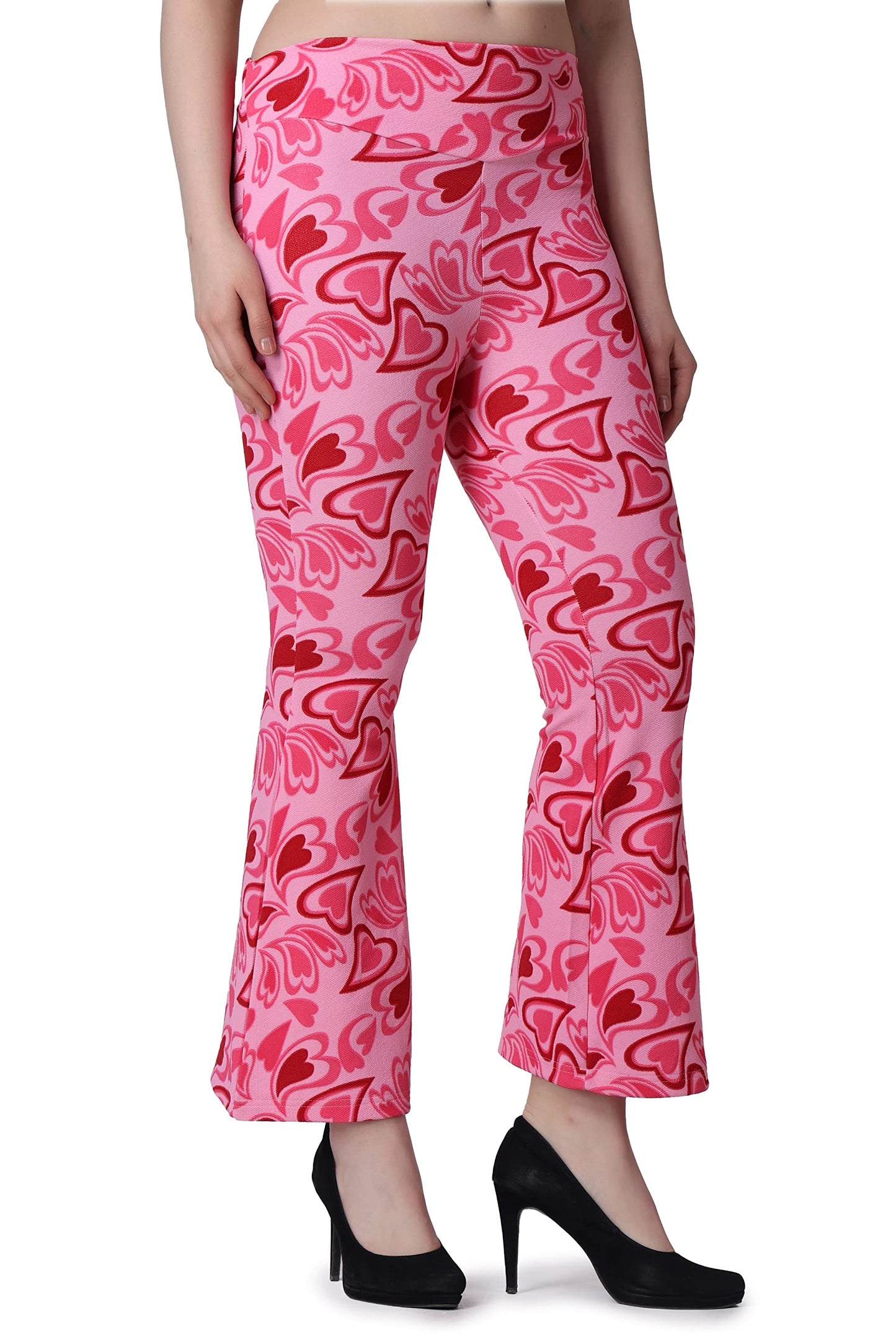 POPWINGS Casual Printed Bootcut Trousers for Women || Pull On Bootcut Trousers for Women || Regular Fit Women Trousers for Summe
