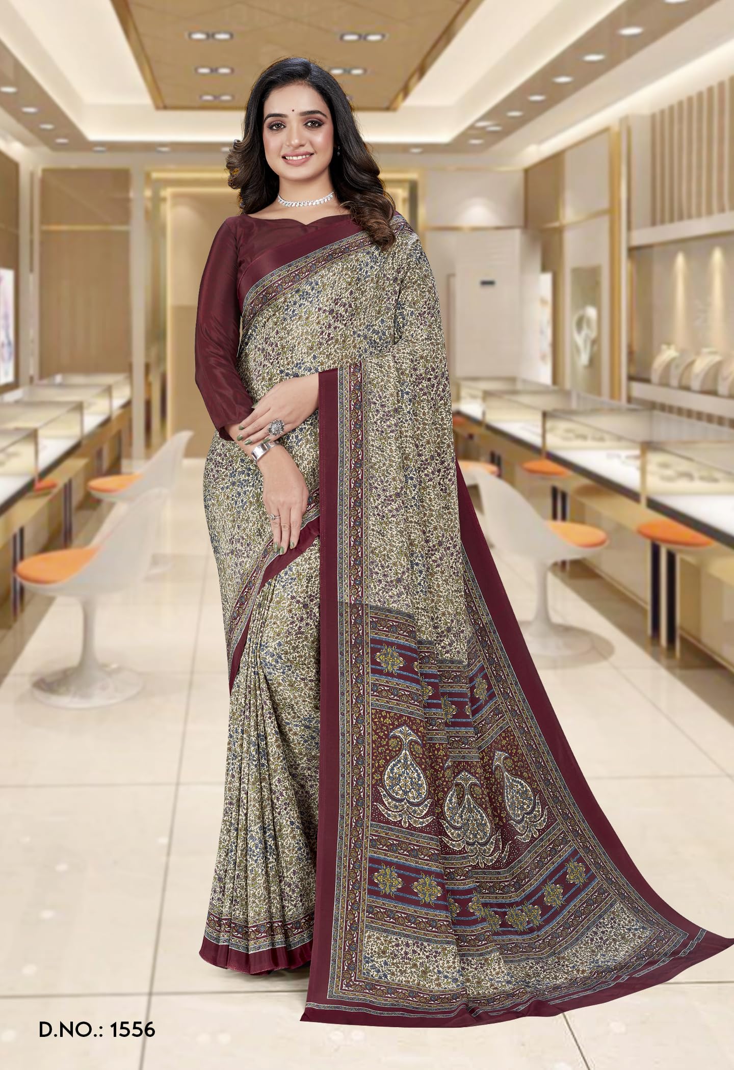 Vimla WomenS Multicolor Crepe Silk Uniform Saree With Blouse  Elegant Design For Various Professional Settings