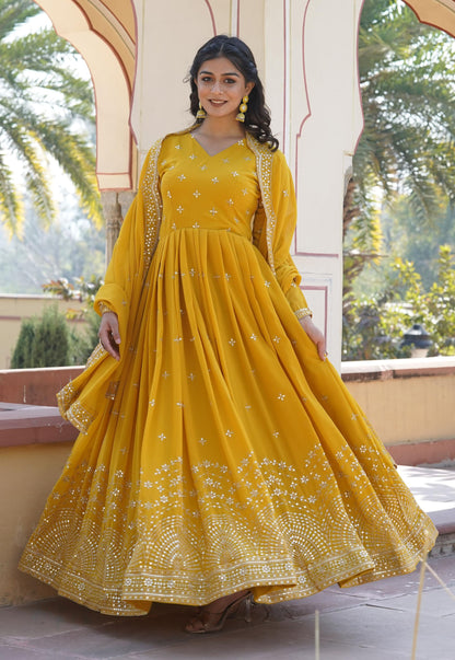 Fashion Basket Turquoise Georgette With Sequins Embroidery Anarkali Kurta Set For Women