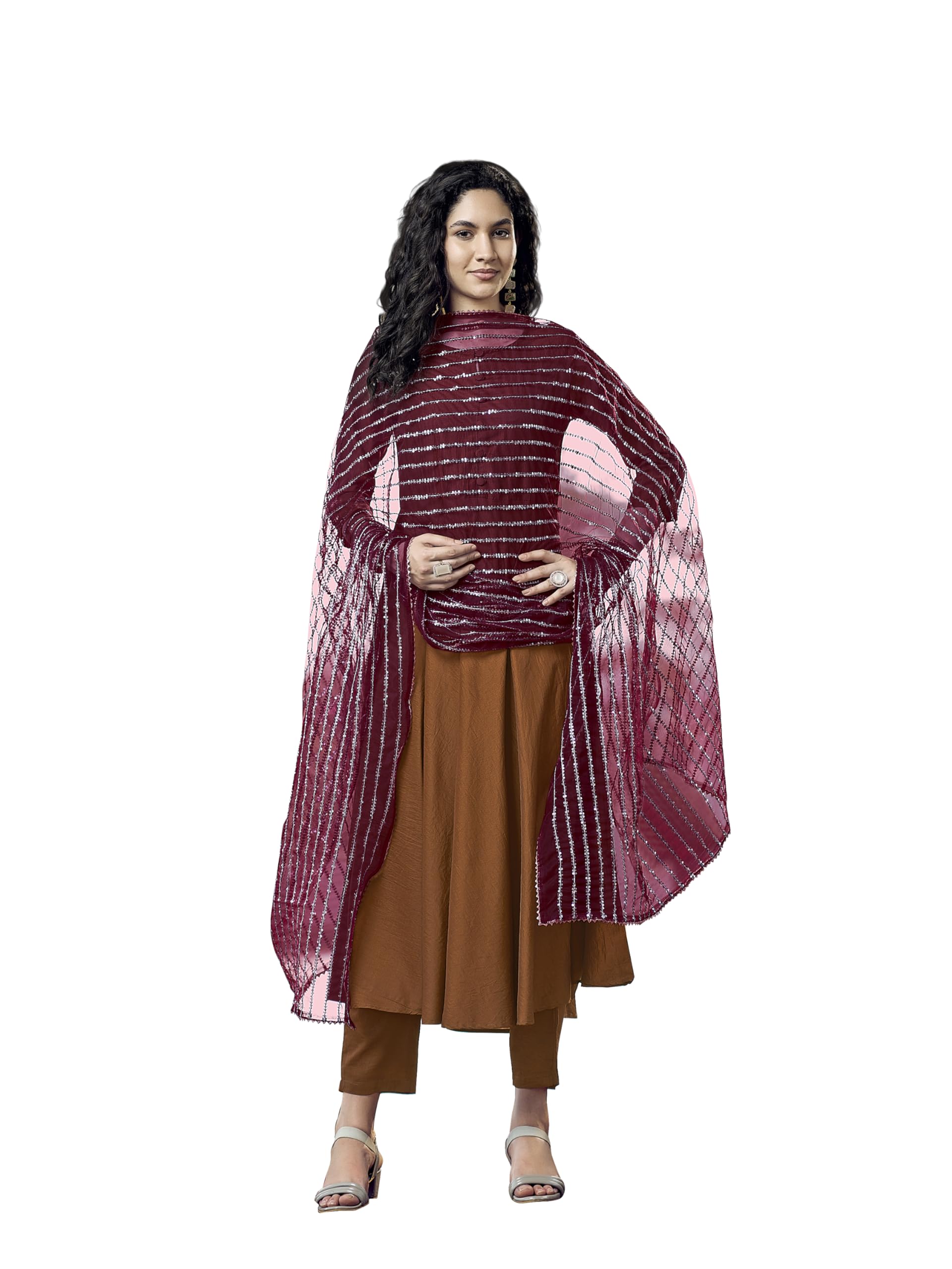 Womanista Women's Poly Crepe Flared Kurta with Pant & Dupatta