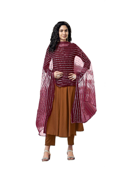 Womanista Women's Poly Crepe Flared Kurta with Pant & Dupatta