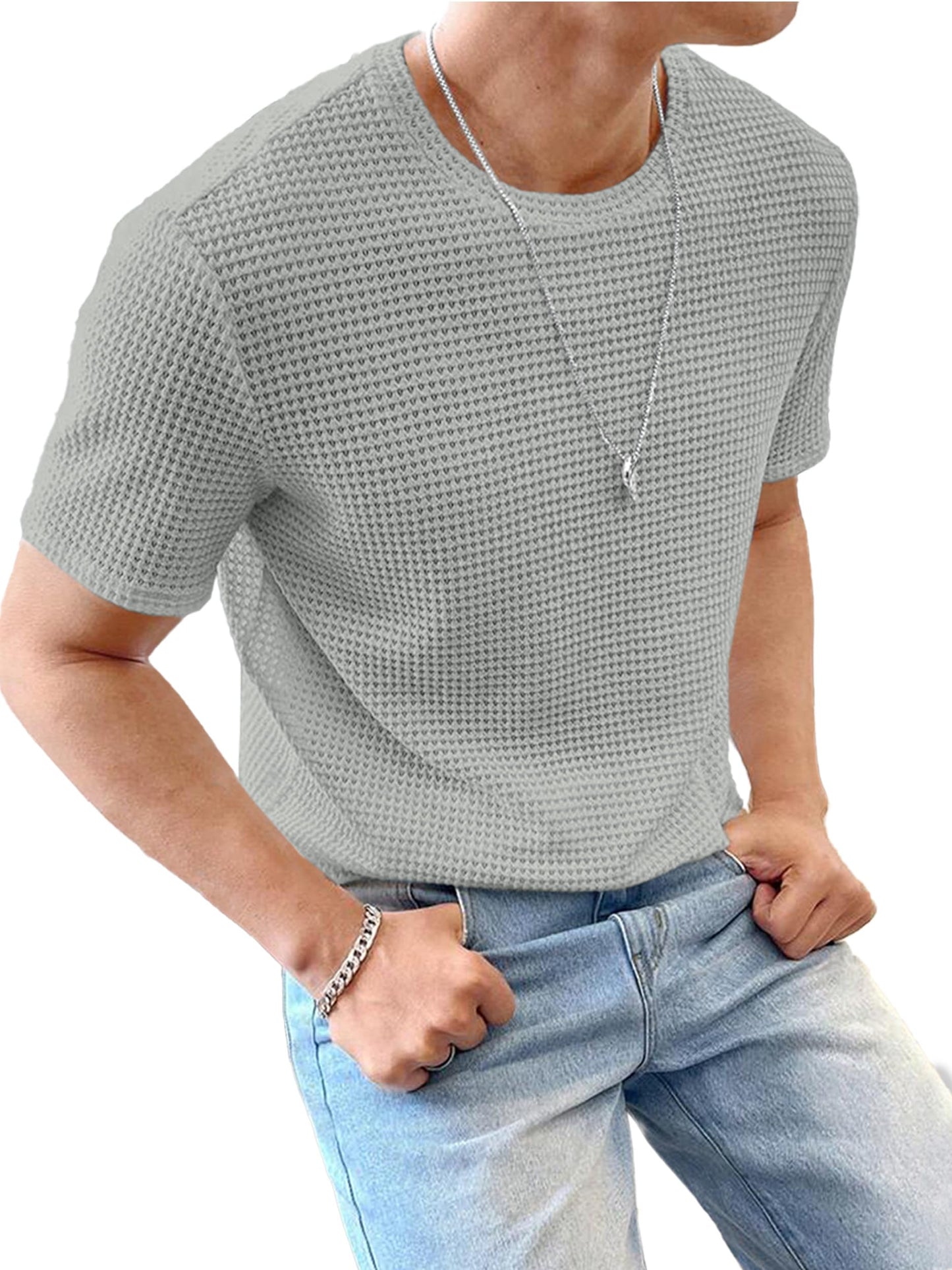 Noble Monk MenS Solid Regular Fit T-Shirt (T1116_Model_Cement Grey-1116
