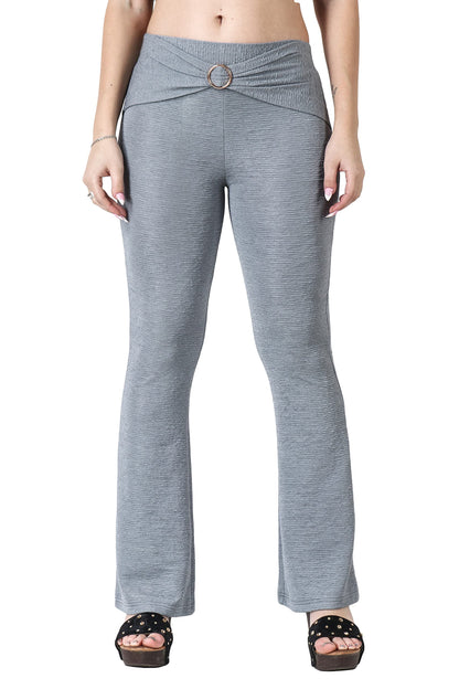 POPWINGS Solid Full-Length Polyester Regular-Fit Casual Bootcut Trouser Pants for Women for Casual Wear Grey