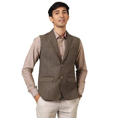 Wintage Men'S: Tweed Wool Blend Brown Modi Nehru Jacket : 46/2Xl