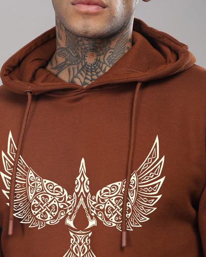 ADRO Men's Cotton Neck Hooded Sweatshirt (H24-BIRD-BR-S_Brown)