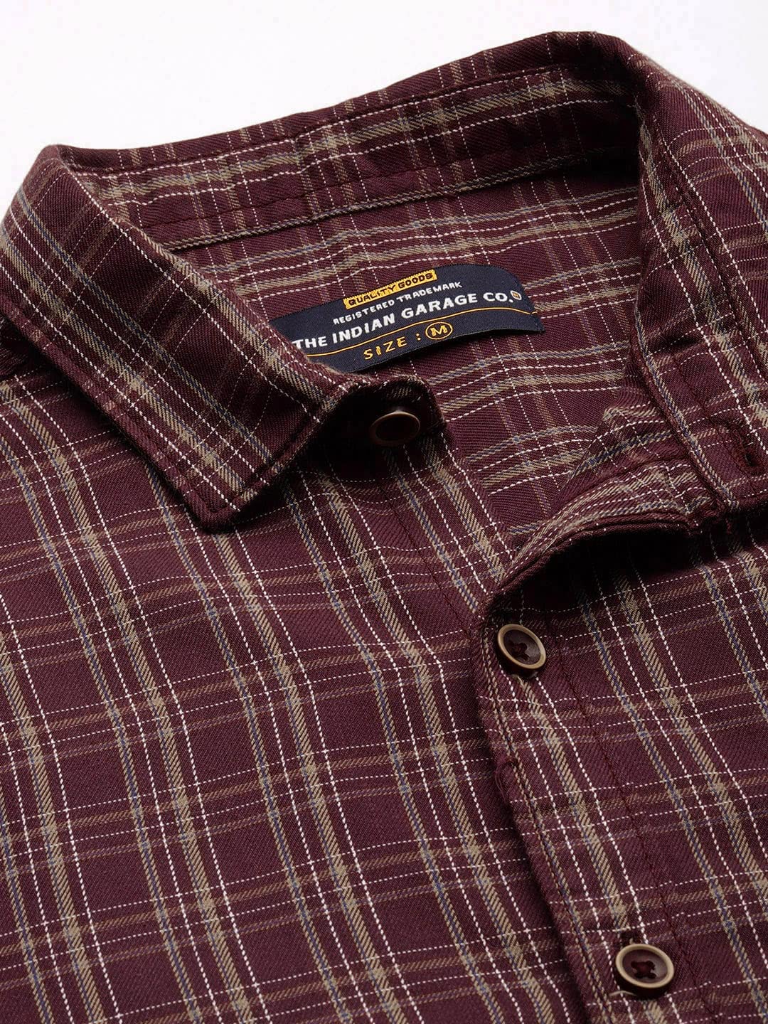 The Indian Garage Co Men Burgundy Checkered Slim Fit Cotton Casual Shirt