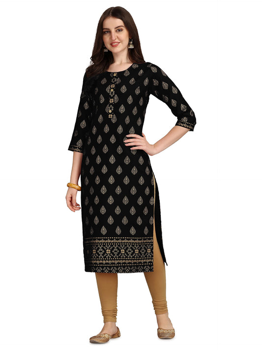 Flosive Women's Crepe Printed Straight Kurta Mix Color