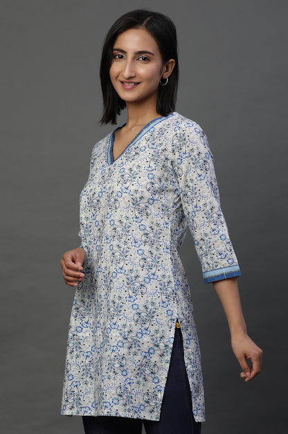 Aurelia WomenS Cotton Floral Regular Kurti (24Fea30416_Blue