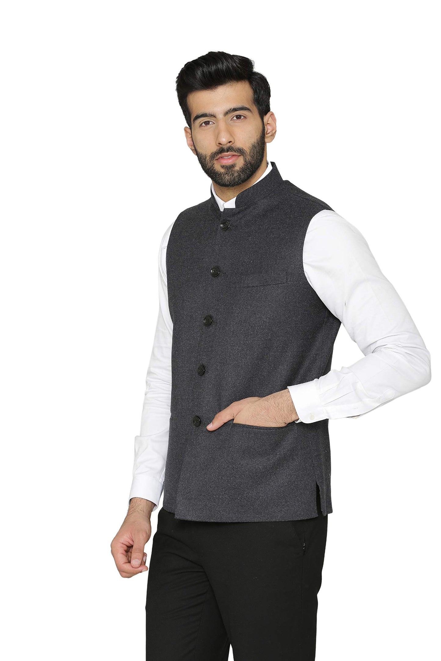WINTAGE Mens Tweed Wool Festive and Casual Nehru Jacket Vest Waistcoat : Black