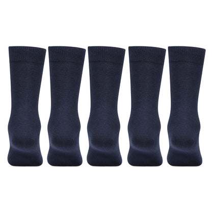 Kids Cotton Full length Plain Navy Color School Socks For Boys & Girls - Pack Of 5