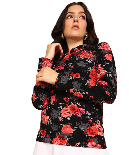 POPWINGS Women Casual Multicolor Floral Printed Hooded Pocket Sweatshirt | Winter Wear | Trendy Womens Sweatshirts
