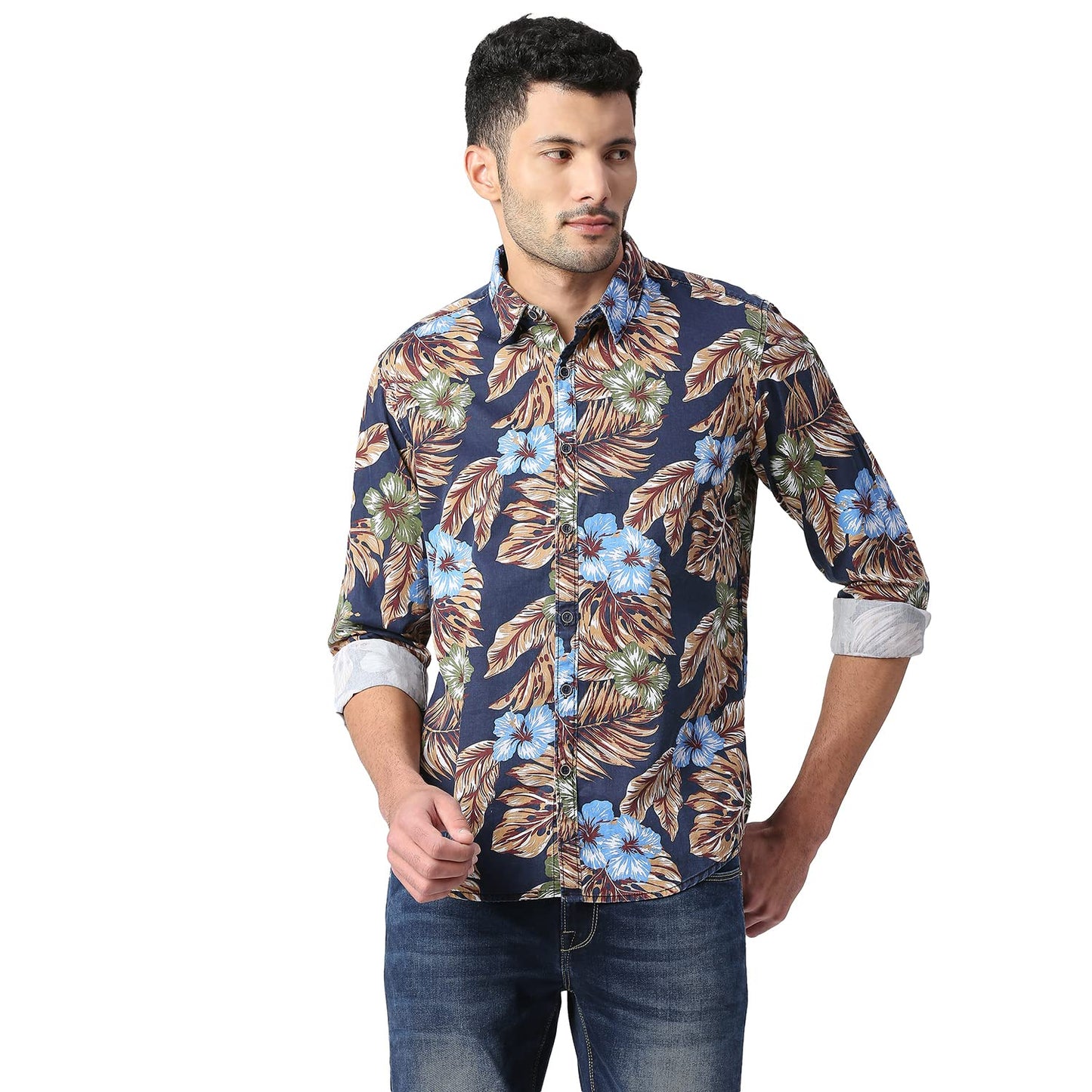 Pepe Jeans Cotton MenS Regular Fit Printed Shirts Blue, Large