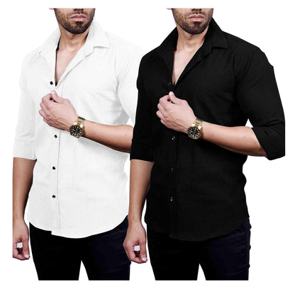 I Enterprise MenS Regular Fit Solid Soft Touch Cotton Casual Shirt Design With Spread Collar & Full Sleeve Pack Of 2_Color_Mult