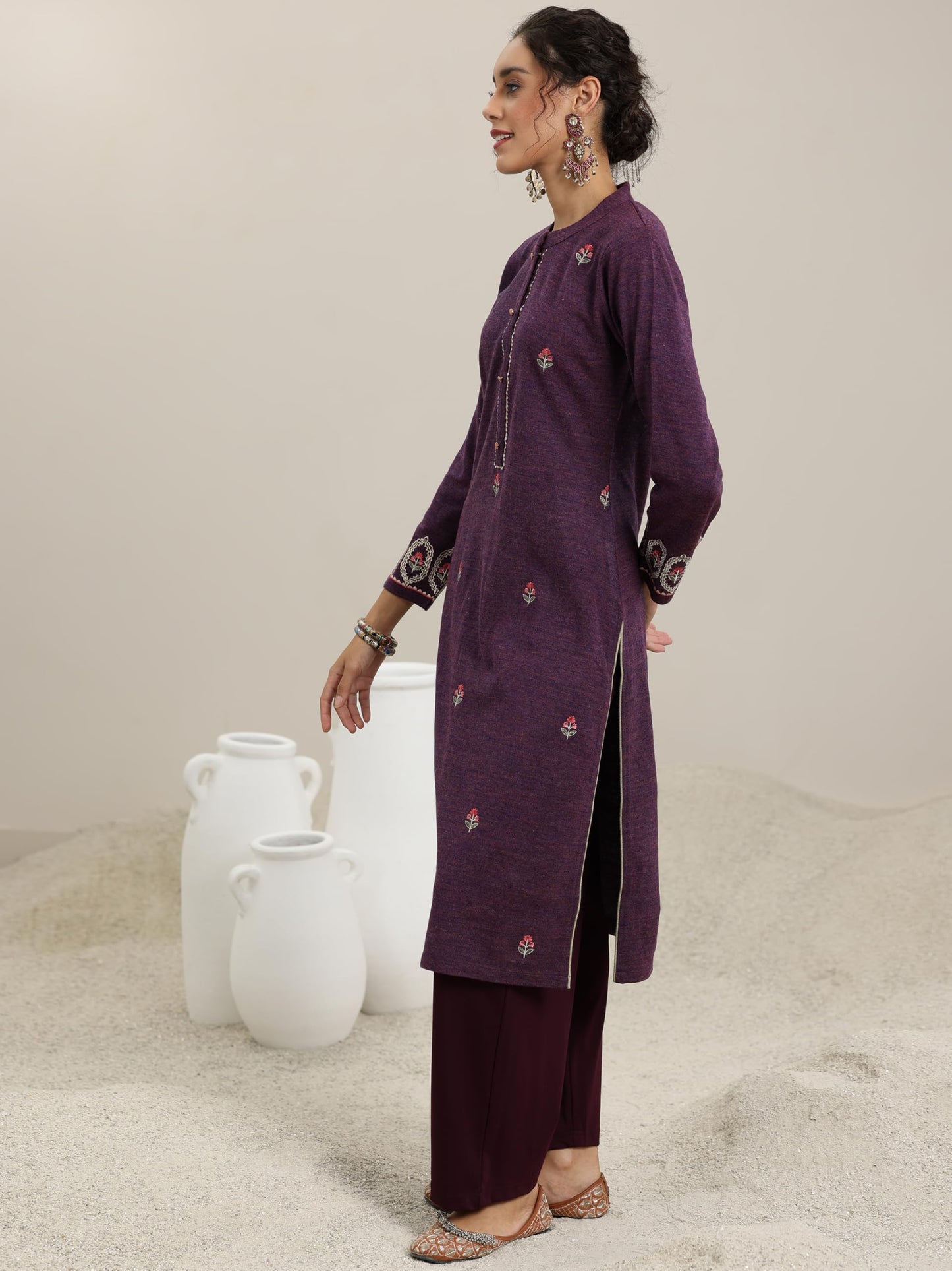 Libas Womens Wool Regular Kurta (58143W_Burgundy