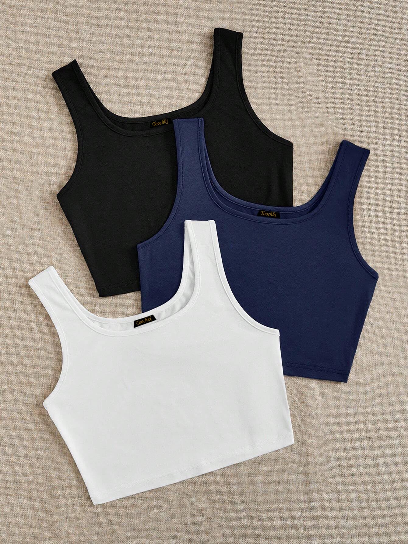 Toochki Top for Women | Spandex | Crop | Black White Grey Blue | Short | Western| Pack of 3 Tops | Black White Grey Blue Combo