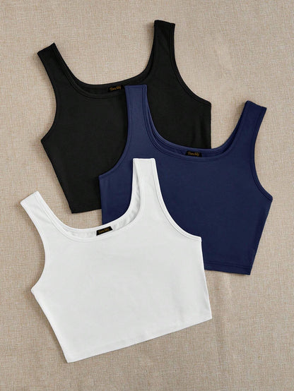 Toochki Top for Women | Spandex | Crop | Black White Grey Blue | Short | Western| Pack of 3 Tops | Black White Grey Blue Combo