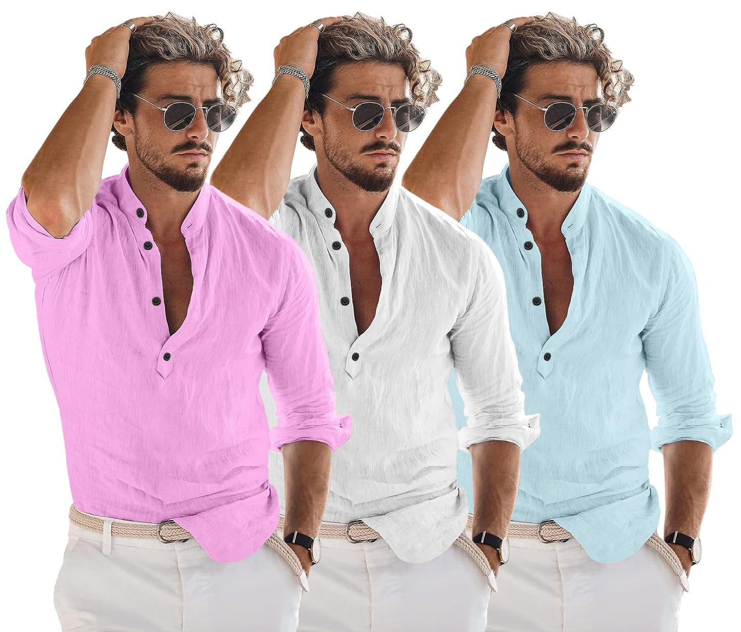 Zartha Combo Of Men Solid Cotton Blend Straight Kurta Shirt Pack Of 3