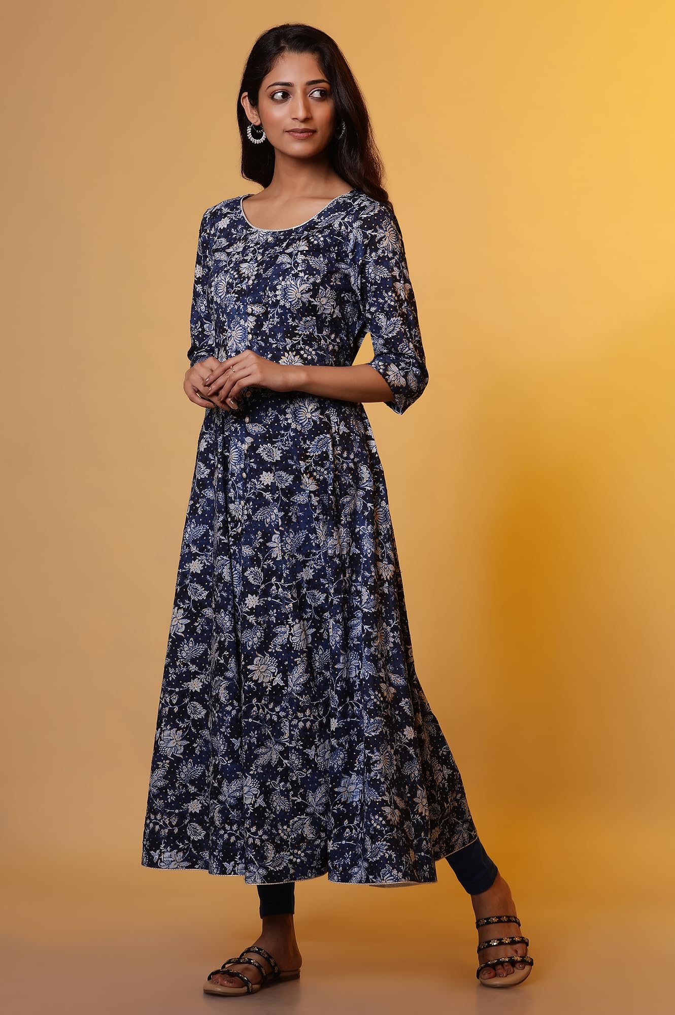 Aurelia Women's Floral Print Rayon Anarkali Kurta
