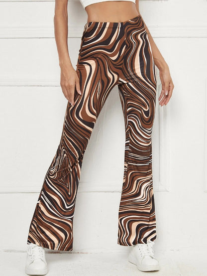 Shasmi Womens & Girls Brown Leriya Stripe Print Dress Pants Stretchy Work Slacks Business Casual Office Bell-Bottom/Boot-Cut El