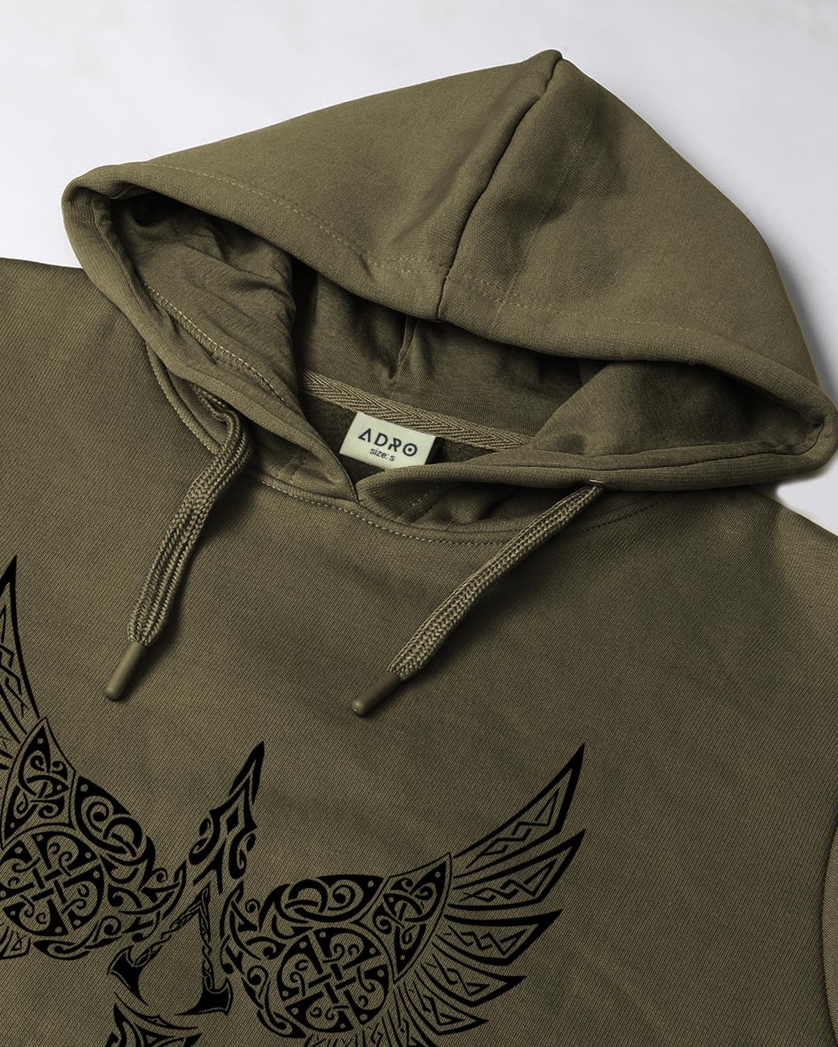 ADRO Men's Cotton Neck Hooded Sweatshirt (H24-BIRD-OL_Olive