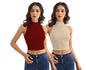 Shasmi Womens & Girls Solid Ribbed Round Neck Collarless Sleeveless Slim Fit Simplicity Tank Tops (Pack of 2) (TOP 37 Maroon S