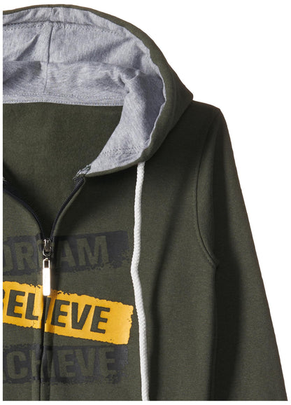 T2F Cotton Hooded Neck Regular Fit Hoodie (Boys-SS_35_Olive