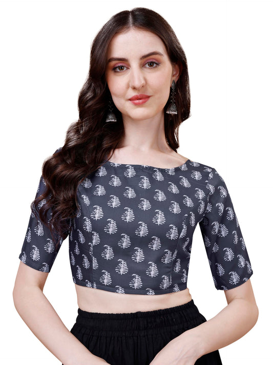 Oomph! WomenS Indian Ethnic Wear Designer Paislay Pattern Boat Neck Half Sleeve Cotton Indigo Blue Blouse For Saree Or Lehnga A