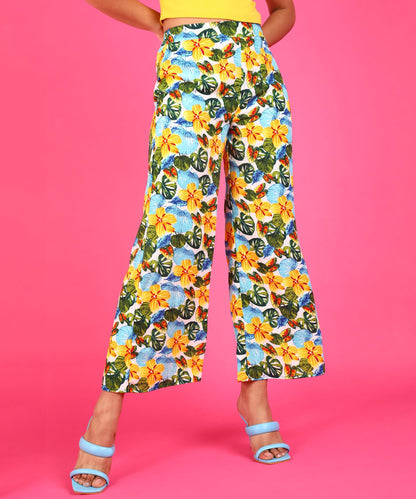 POPWINGS Casual Floral Printed Wide-Leg Trousers for Women || Latest Stylish Western Summer Wear Women Trousers || Ankle-Length