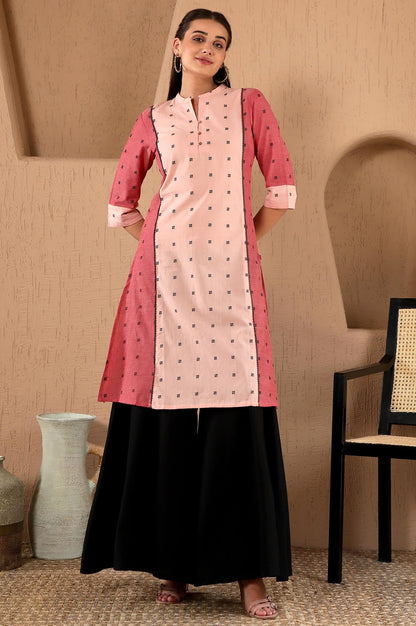 W For Woman Light Red Geometric Printed Regular Kurta